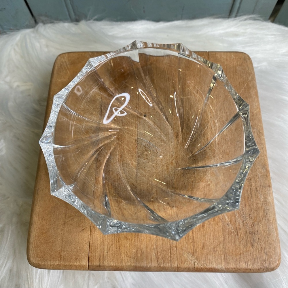 Vintage Val St Lambert Belgium Crystal Swirl Spider Web Dessert Berry 4.5" Bowl